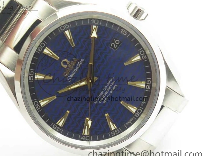 0418 Aqua Terra 150M SS VSF 1:1 Best Edition Blue Wave Textured Dial YG Hand on SS Bracelet A8500 Super Clone Sporty 8026